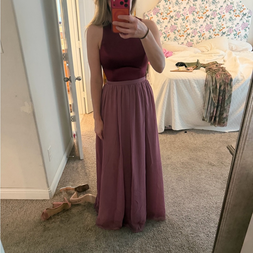 Bari Jay Two-Tone Mauve and Plum Maxi Dress - Picture 2 of 7